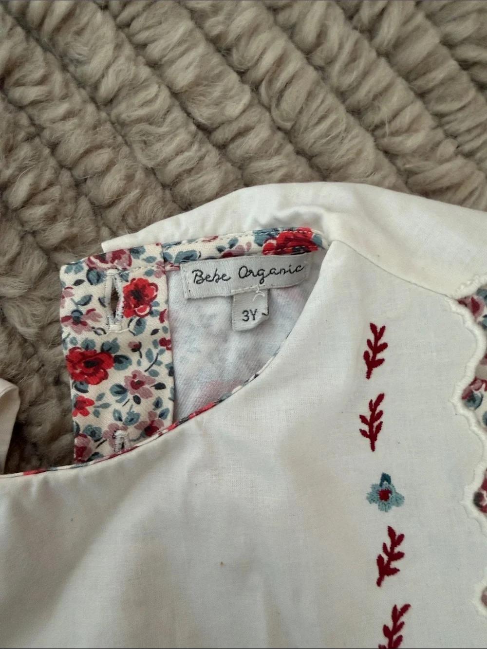 Girls Floral Smocked Bib Dress - Red White